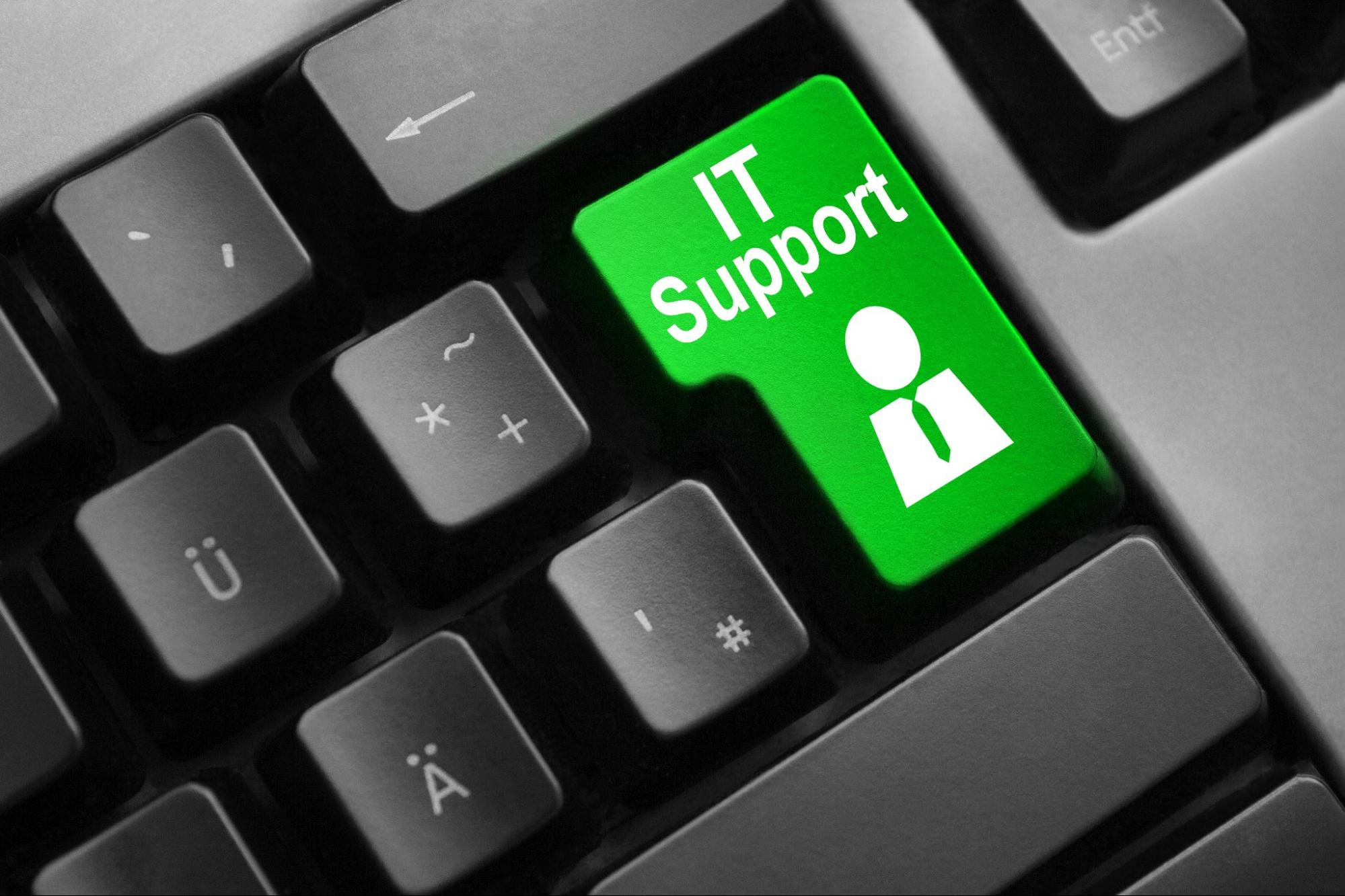 A computer keyword with a green button that says IT Support